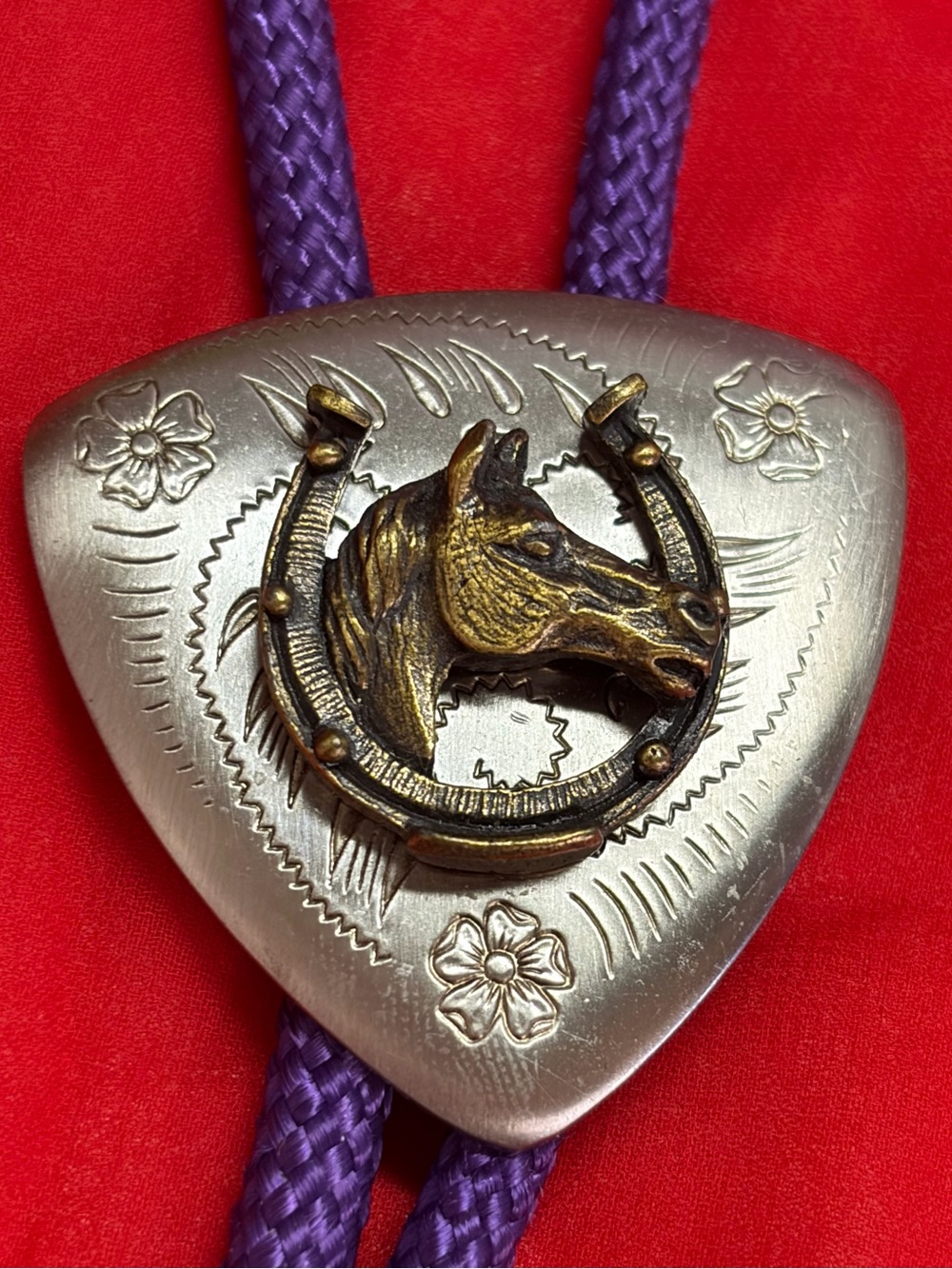 Vintage Mixed Metal Horse Head Cowboy Western Bolo